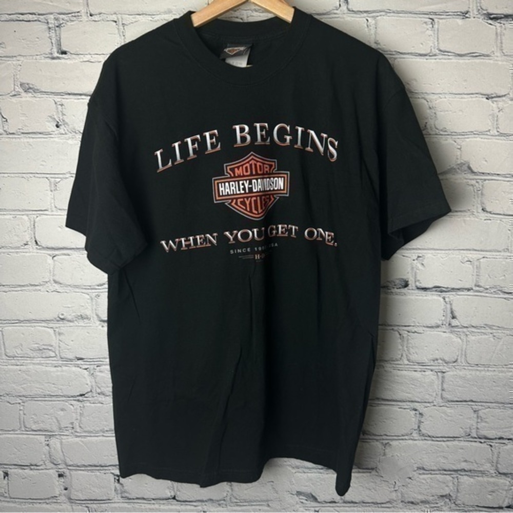 Harley-Davidson Lakeland,Fl  Life Begins T-Shirt Men’s Large Made in USA Black